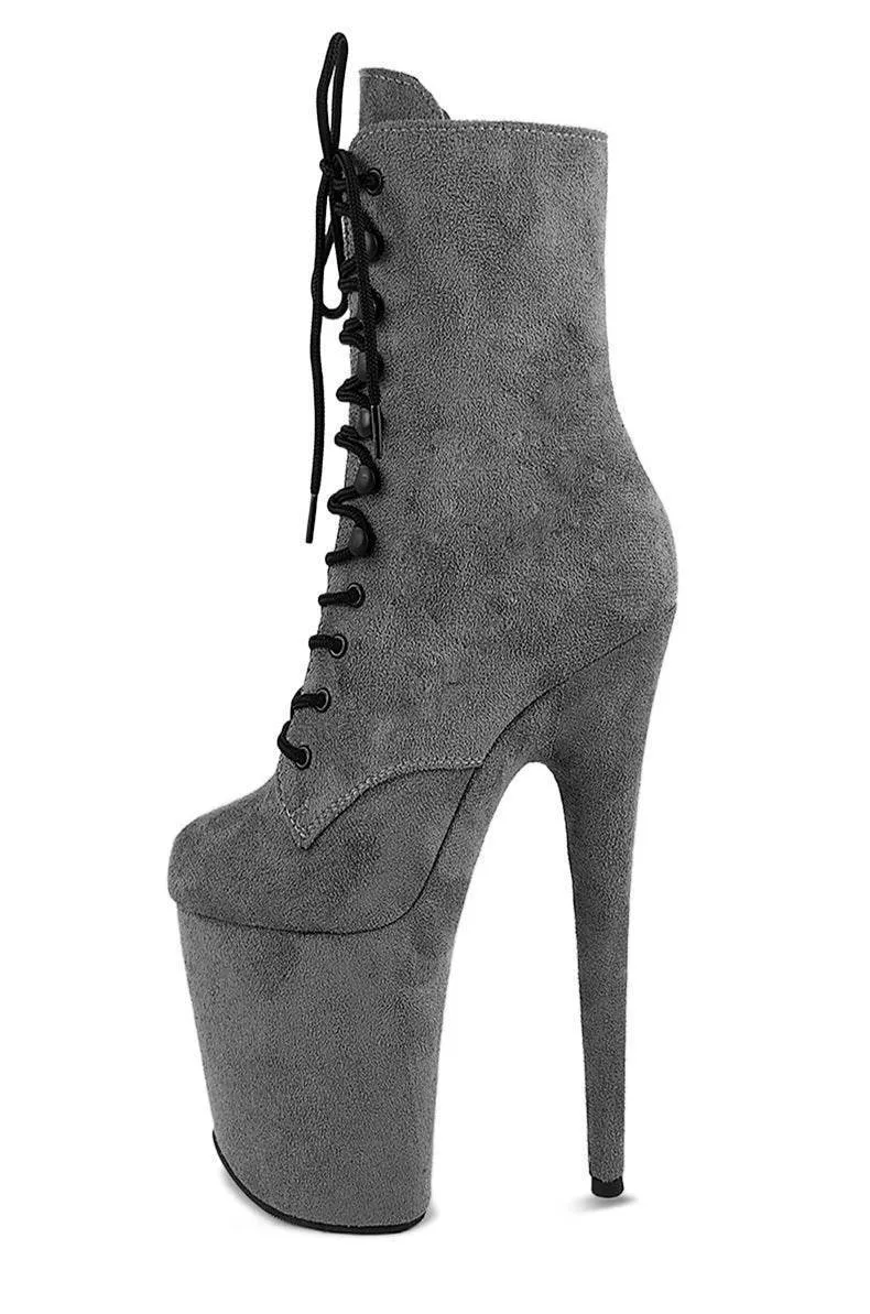 20 cm Round Head Long Tube Black Suede Short Boots