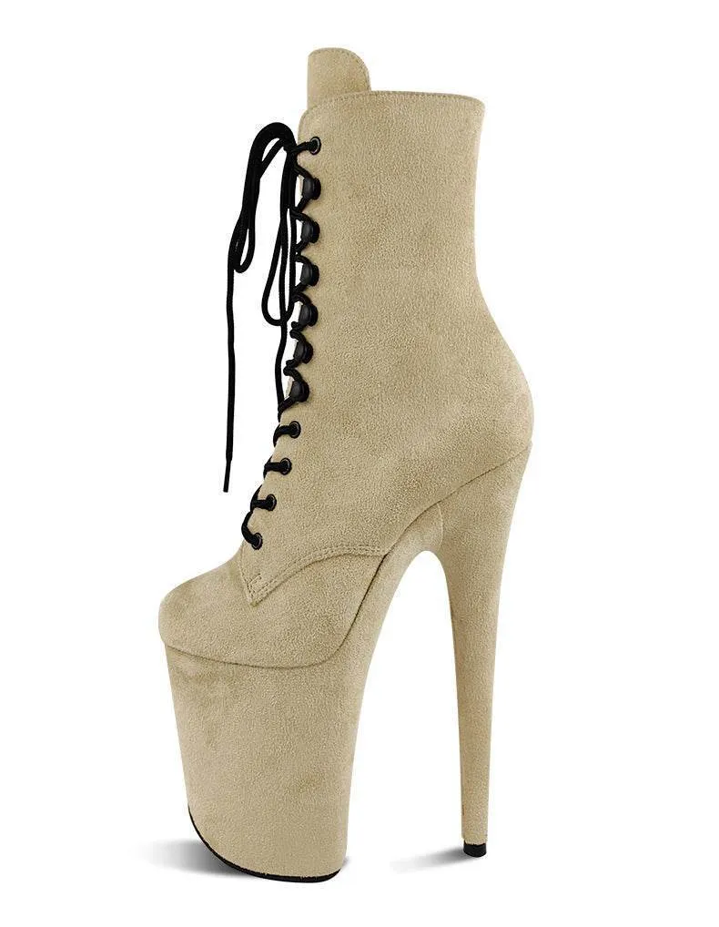 20 cm Round Head Long Tube Black Suede Short Boots