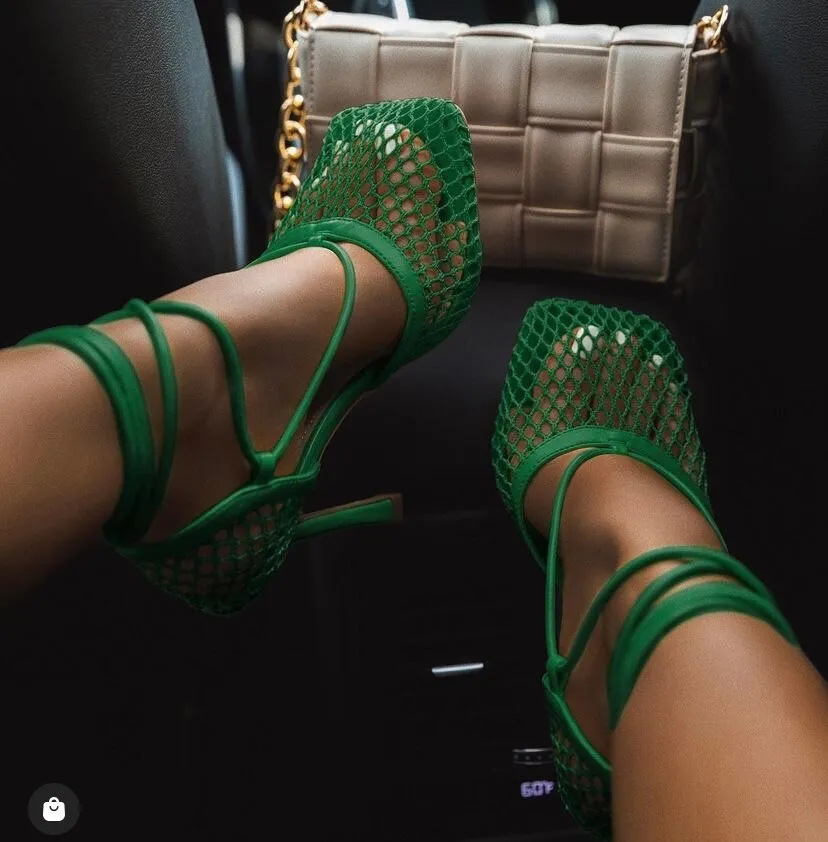 2023 new spring summer high heels Lace shoes for women Mesh sexy luxury open-toe fashion Elegant banquet Pumps for ladies
