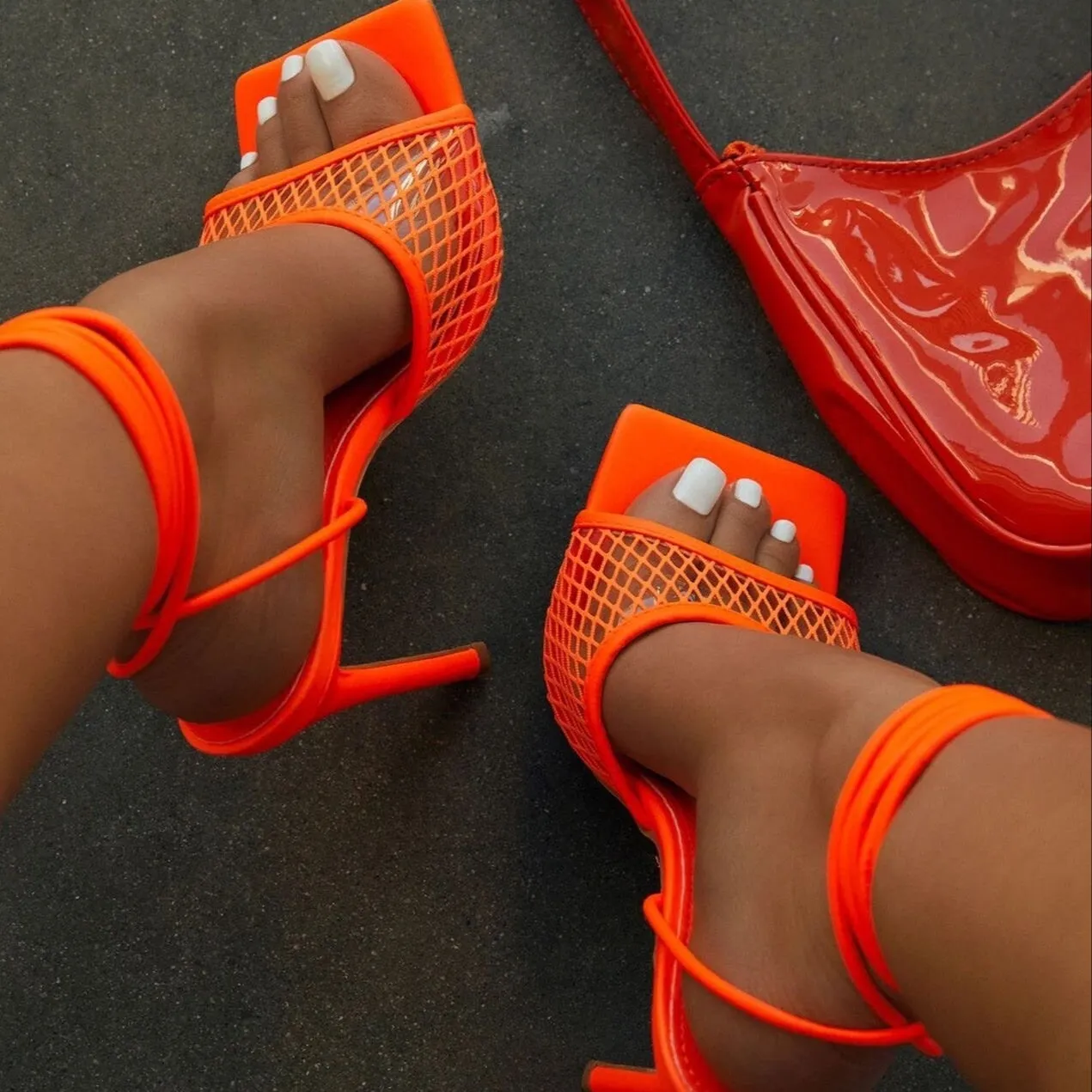 2023 new spring summer high heels Lace shoes for women Mesh sexy luxury open-toe fashion Elegant banquet Pumps for ladies