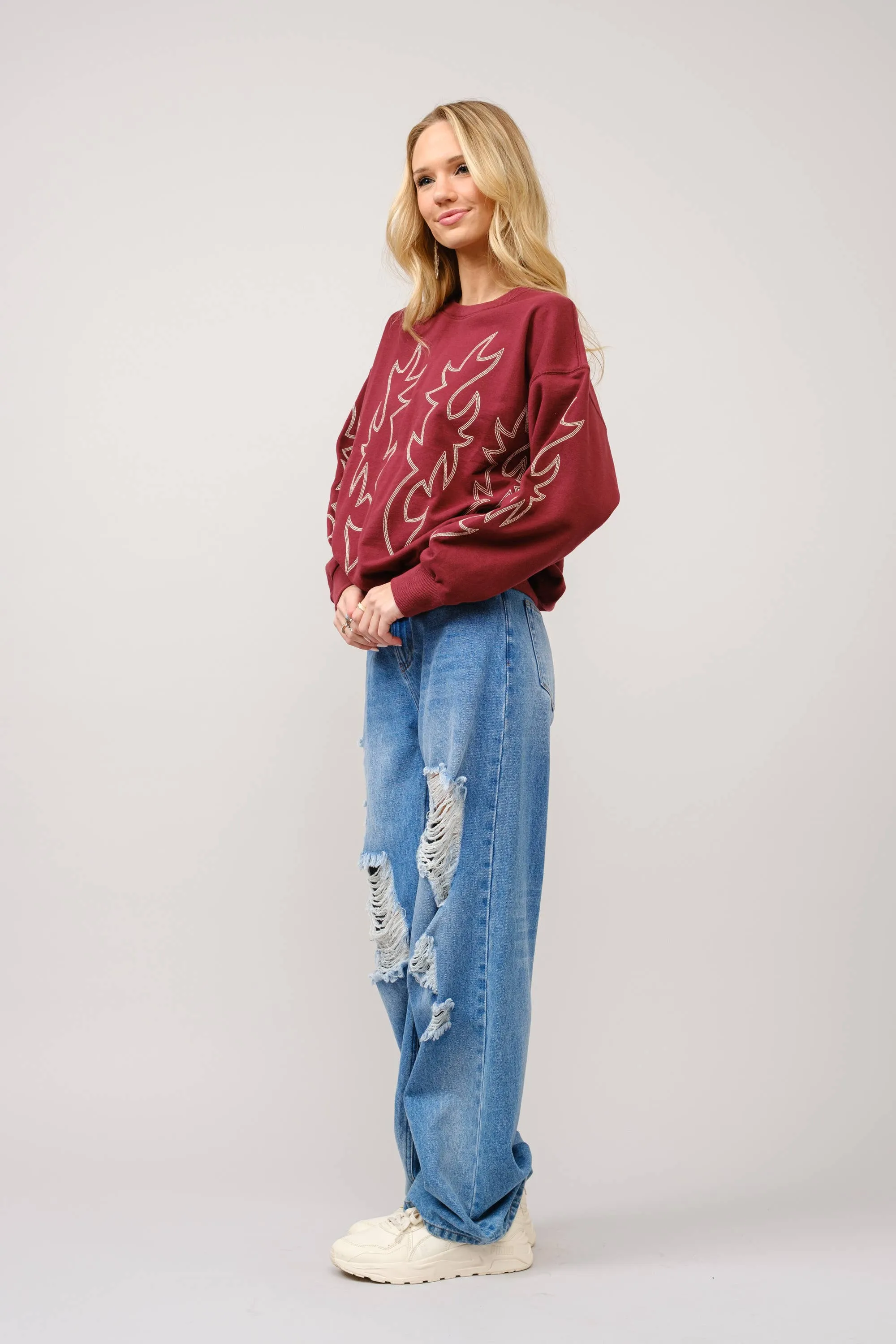 36319T - Western Boots Stitch Pullover Sweatshirt