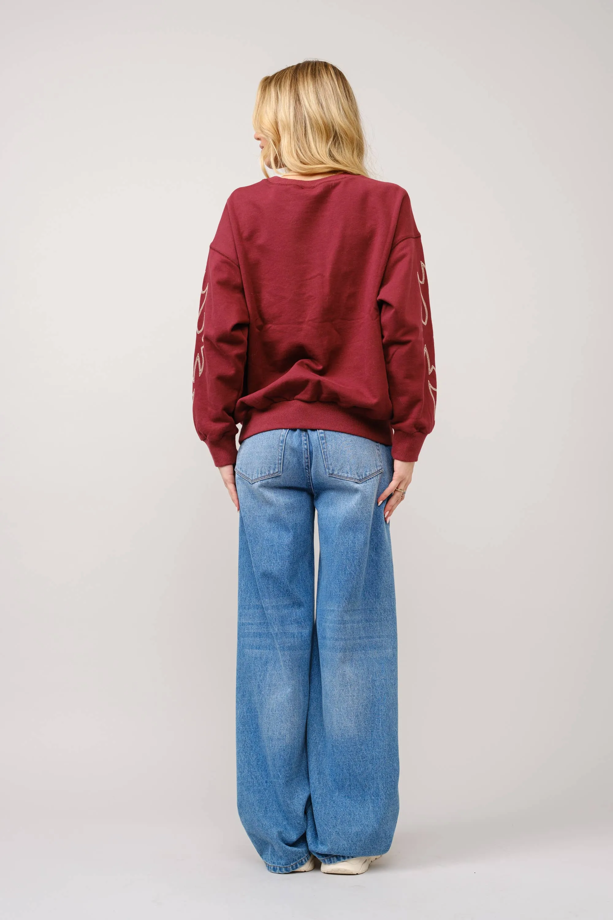 36319T - Western Boots Stitch Pullover Sweatshirt