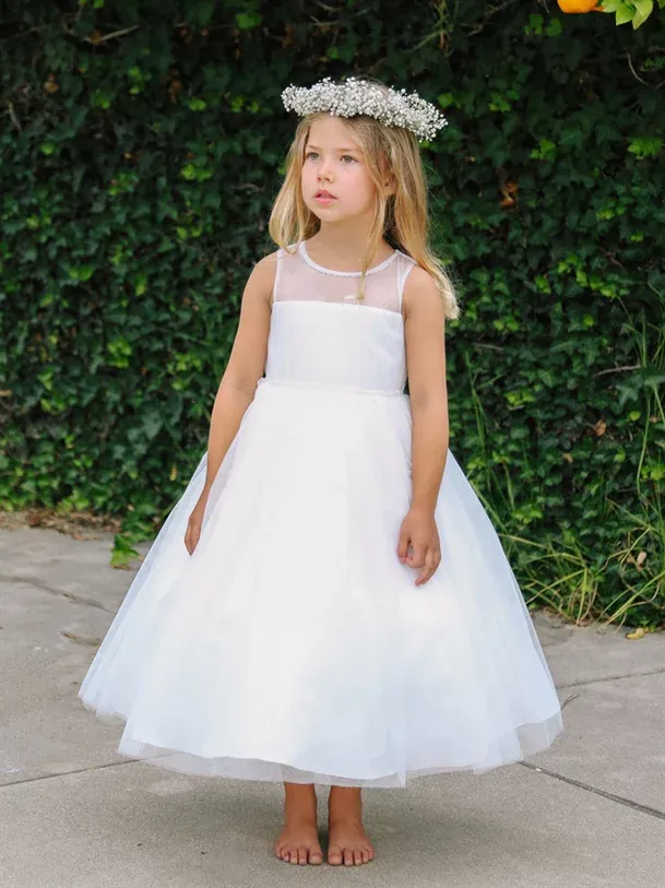 A-line Round Neck Sleeveless Ankle-length Flower Girl Dresses, FG0140