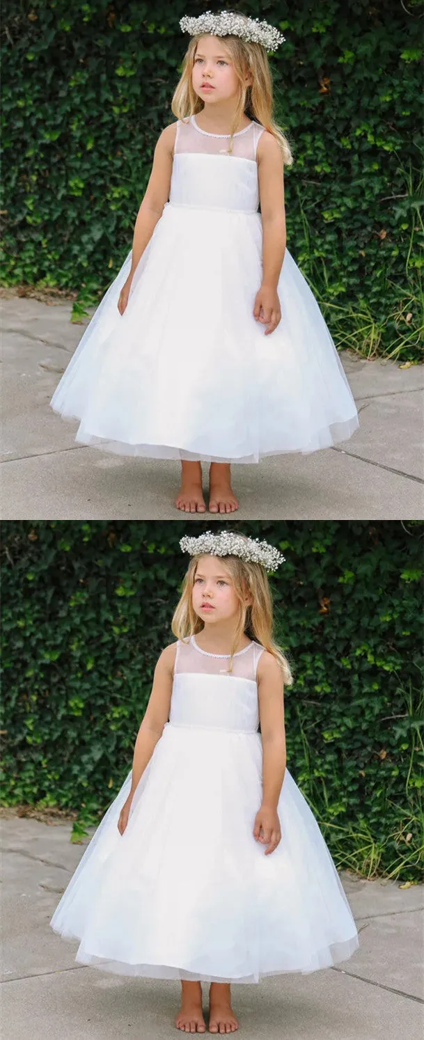A-line Round Neck Sleeveless Ankle-length Flower Girl Dresses, FG0140