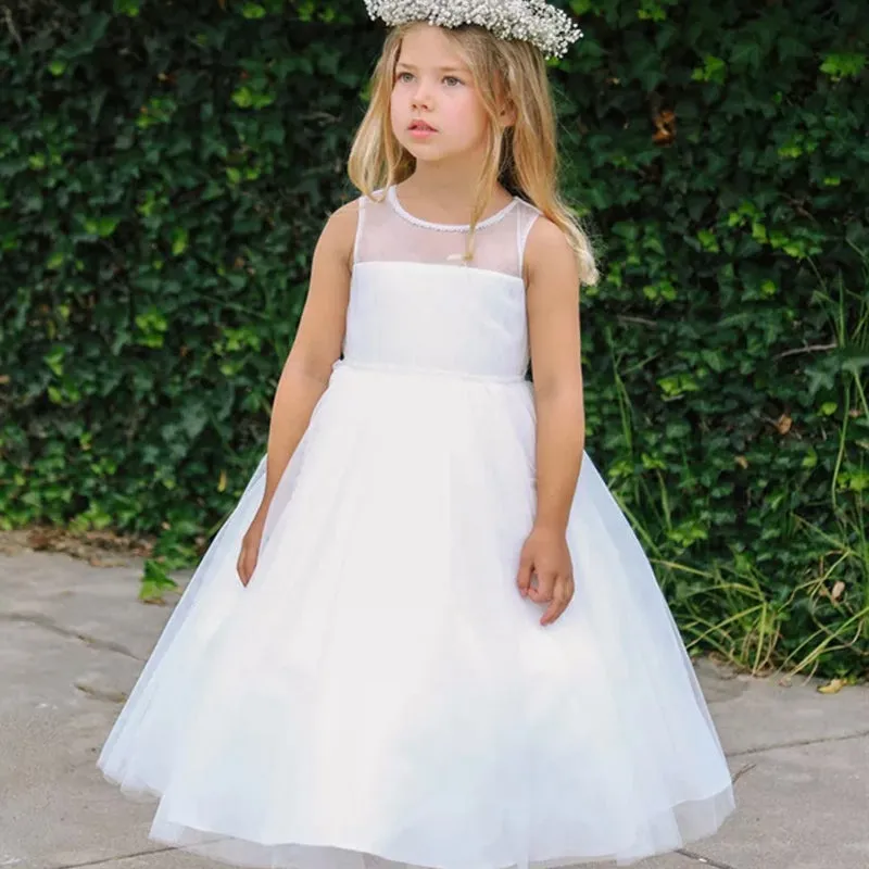 A-line Round Neck Sleeveless Ankle-length Flower Girl Dresses, FG0140