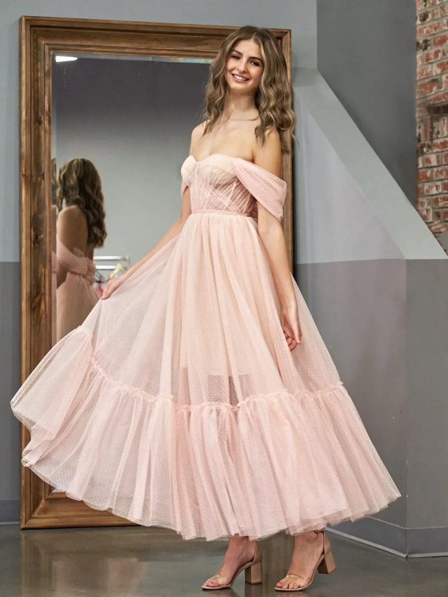 A-line Tulle Sweetheart Tea-Length Homecoming Dresses