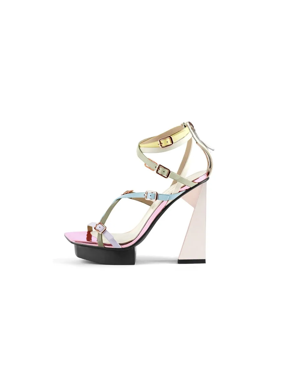 Acute Triangle Heel Genuine Leather Strap Heel - Rose Gold