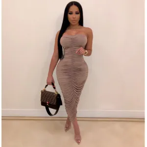 Adira Strapless Ruched Bodycon Maxi Dress