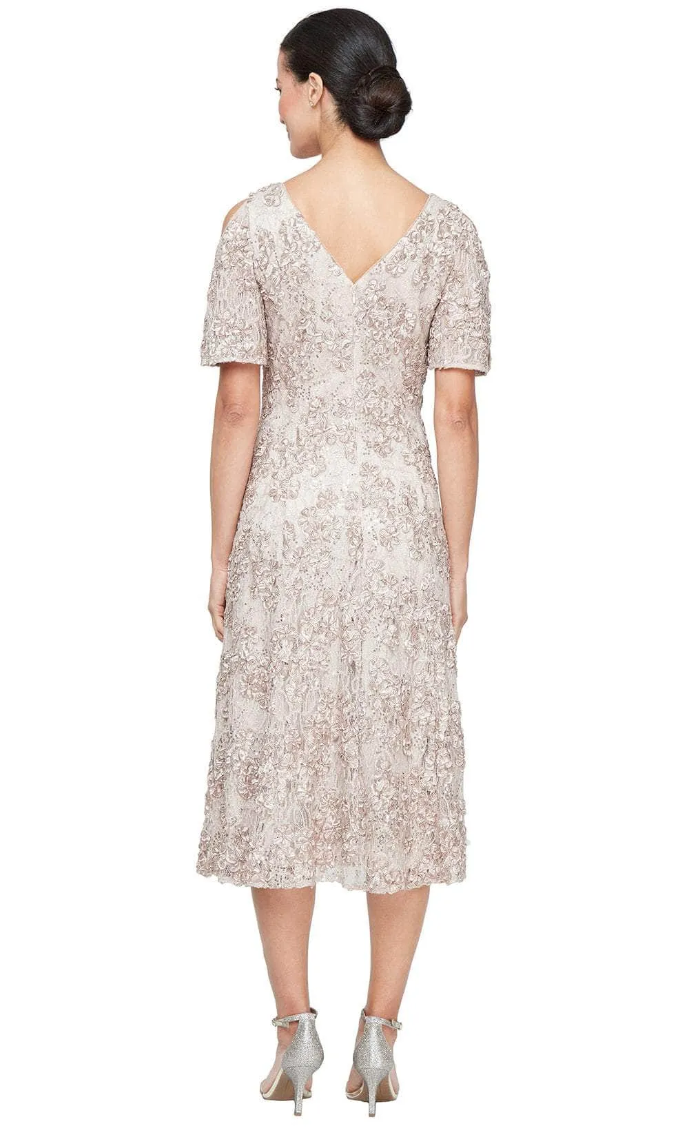 Alex Evenings 81122693 - Soutache V-Neck Tea-Length Dress