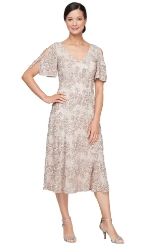 Alex Evenings 81122693 - Soutache V-Neck Tea-Length Dress