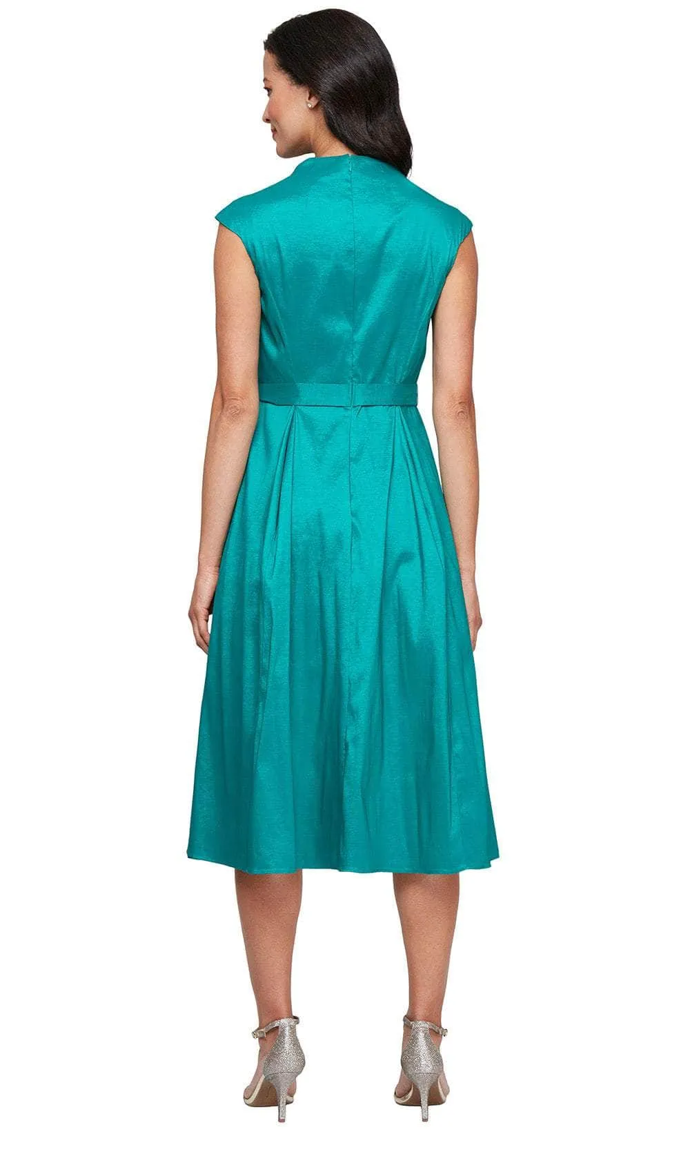 Alex Evenings 8466698 - Cap Sleeve Taffeta Dress with Self-Tie Waist