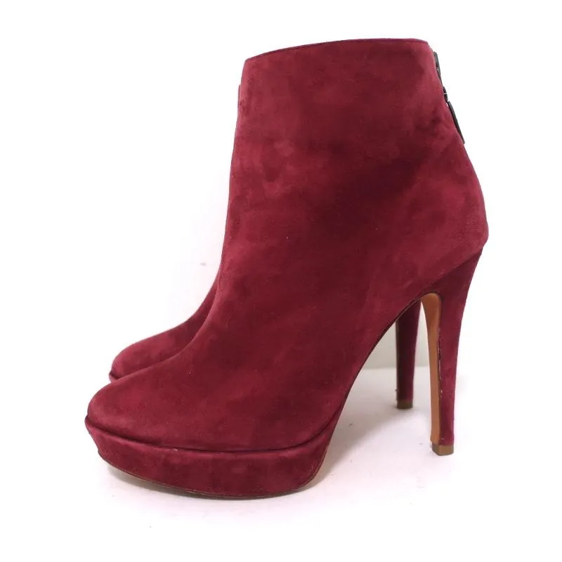 Alexandre Birman Platform Ankle Boots Red Suede Size 7 High Heel Booties