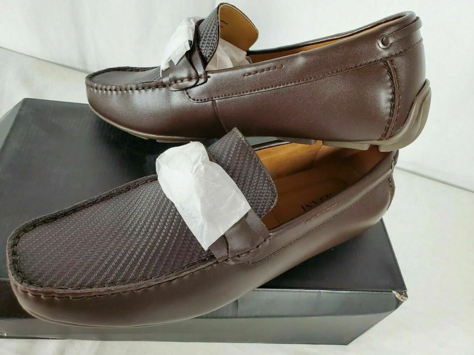 Alfani Mens Driver Penny Loafers Buckle Texture Shoes Brown Leather Upper 10.5 W