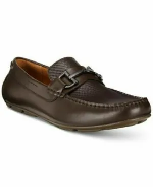 Alfani Mens Driver Penny Loafers Buckle Texture Shoes Brown Leather Upper 10.5 W