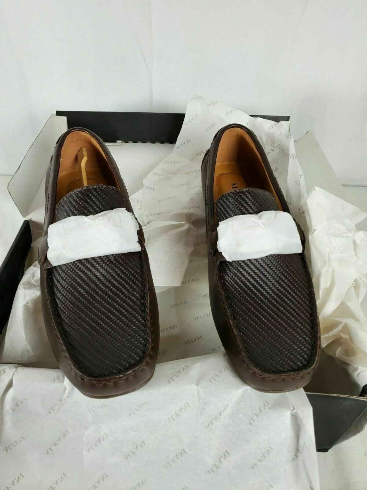 Alfani Mens Driver Penny Loafers Buckle Texture Shoes Brown Leather Upper 10.5 W