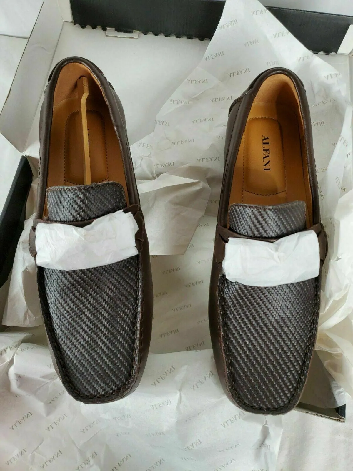 Alfani Mens Driver Penny Loafers Buckle Texture Shoes Brown Leather Upper 10.5 W
