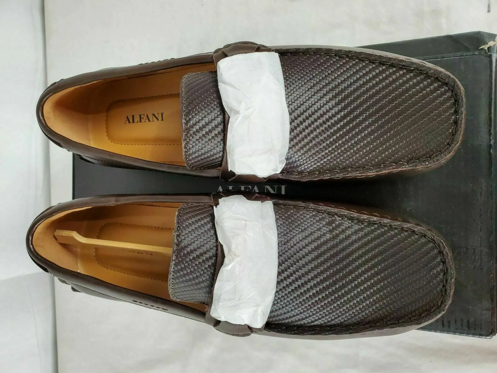 Alfani Mens Driver Penny Loafers Buckle Texture Shoes Brown Leather Upper 10.5 W