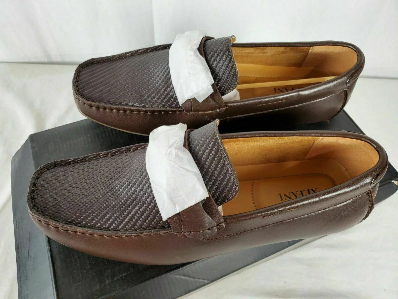 Alfani Mens Driver Penny Loafers Buckle Texture Shoes Brown Leather Upper 10.5 W
