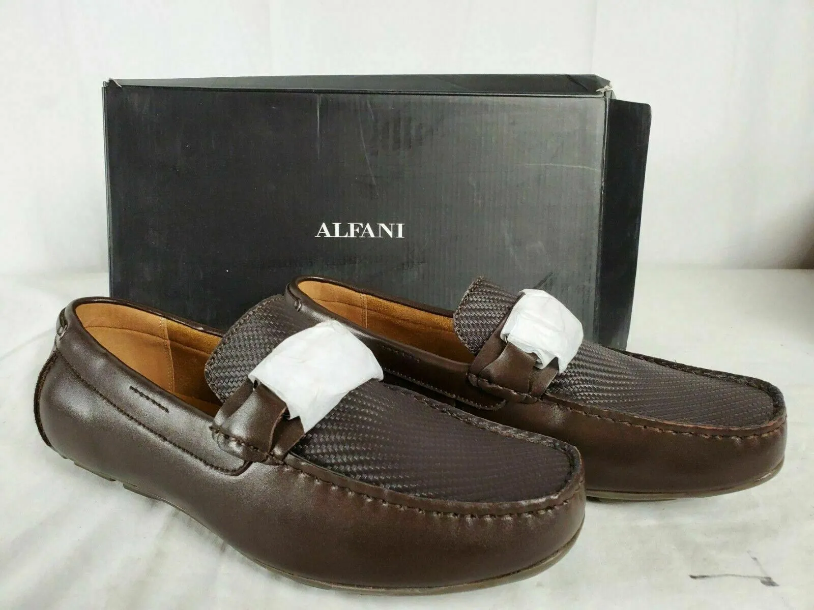 Alfani Mens Driver Penny Loafers Buckle Texture Shoes Brown Leather Upper 10.5 W
