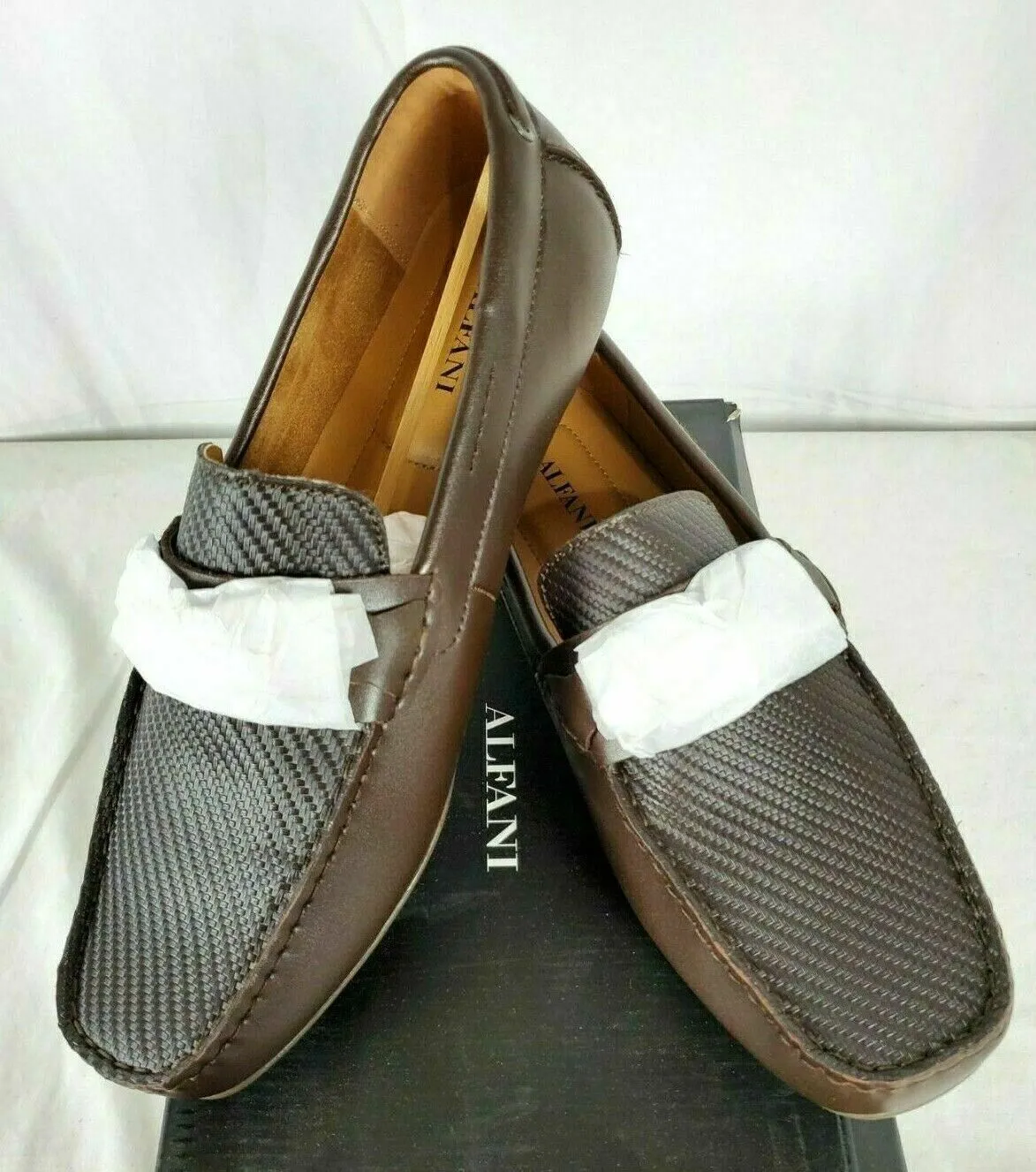 Alfani Mens Driver Penny Loafers Buckle Texture Shoes Brown Leather Upper 10.5 W