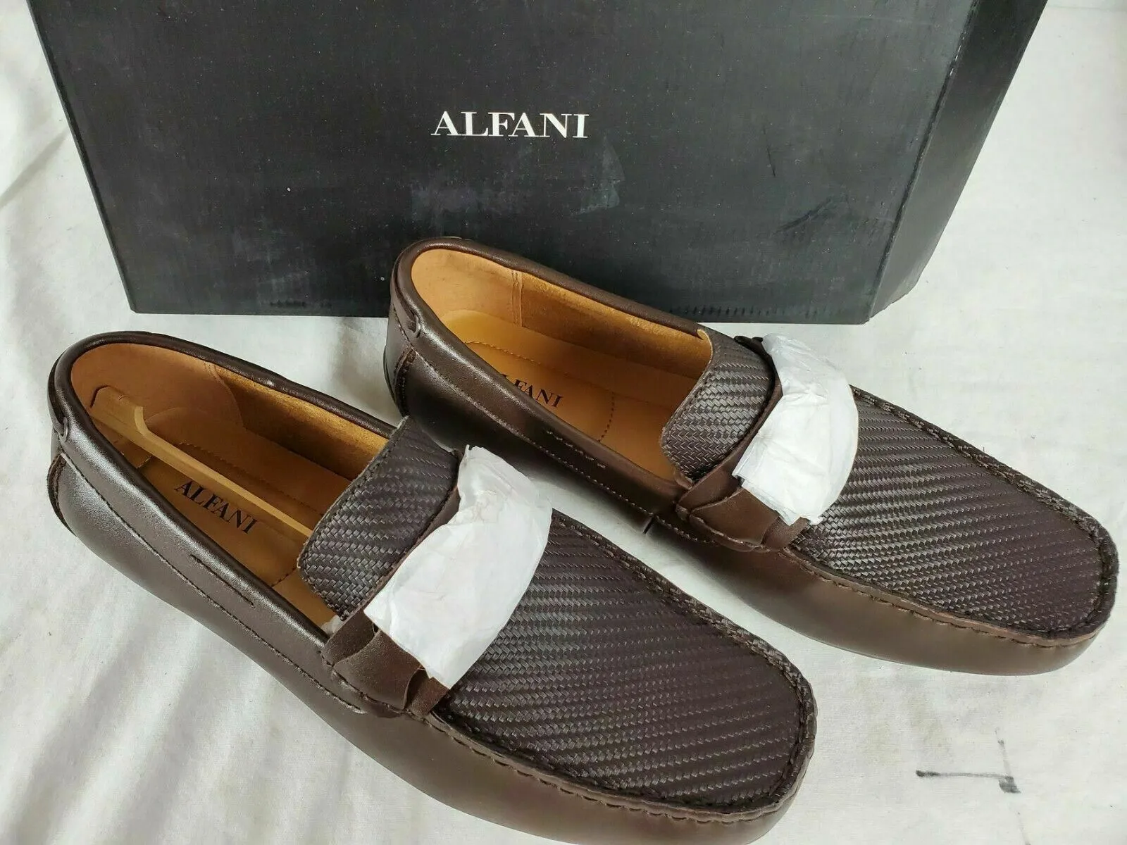 Alfani Mens Driver Penny Loafers Buckle Texture Shoes Brown Leather Upper 10.5 W