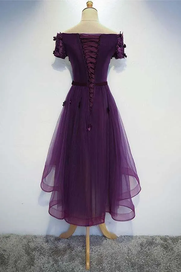 Anneprom A-Line Cute Purple High Low Prom Dress Purple Homecoming Dress APP0278