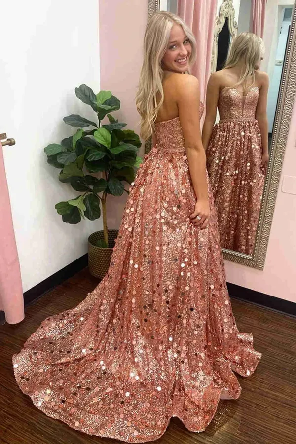 Anneprom A Line Sweetheart Long Prom Dresses with Sequins, Long Party Dresses APP0537