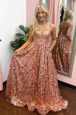 Anneprom A Line Sweetheart Long Prom Dresses with Sequins, Long Party Dresses APP0537