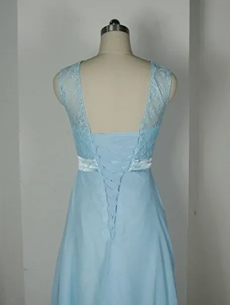 Anneprom Baby Blue Lace Tank Bridesmaid Dresses For Wedding Party APB0047
