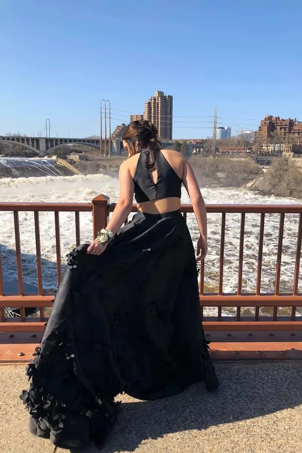 Anneprom Beautiful Black Satin Prom Dresses Modest A Line Party Gowns APP0498