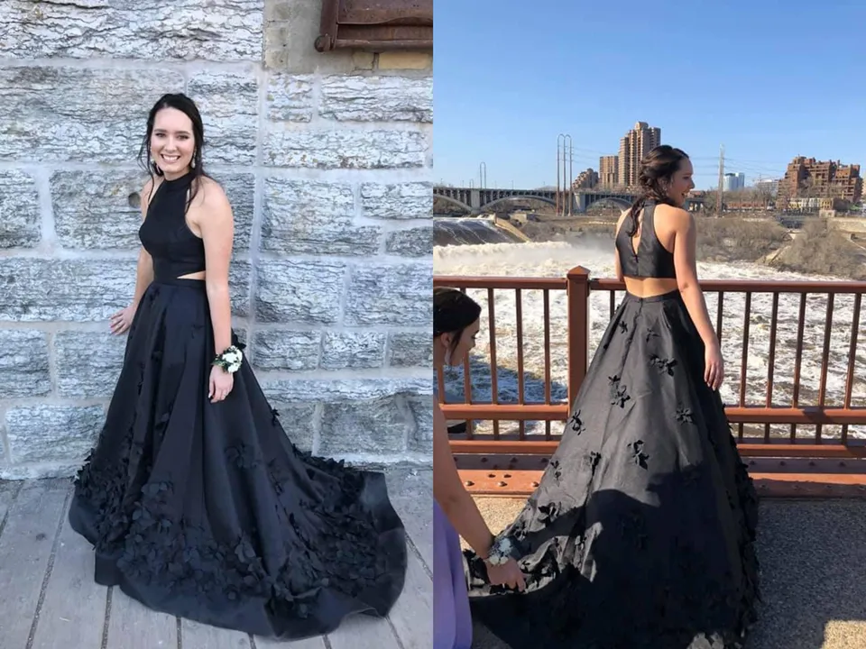 Anneprom Beautiful Black Satin Prom Dresses Modest A Line Party Gowns APP0498