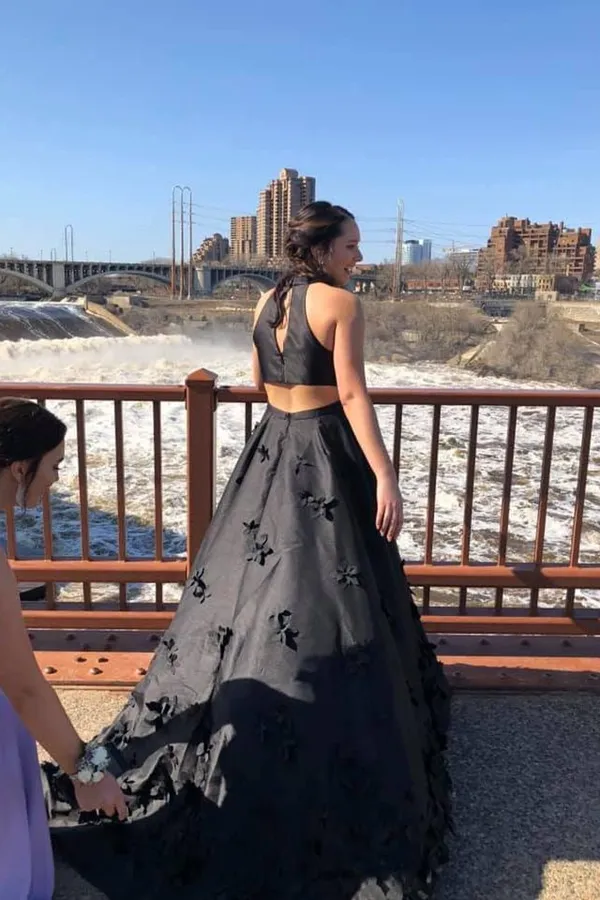 Anneprom Beautiful Black Satin Prom Dresses Modest A Line Party Gowns APP0498