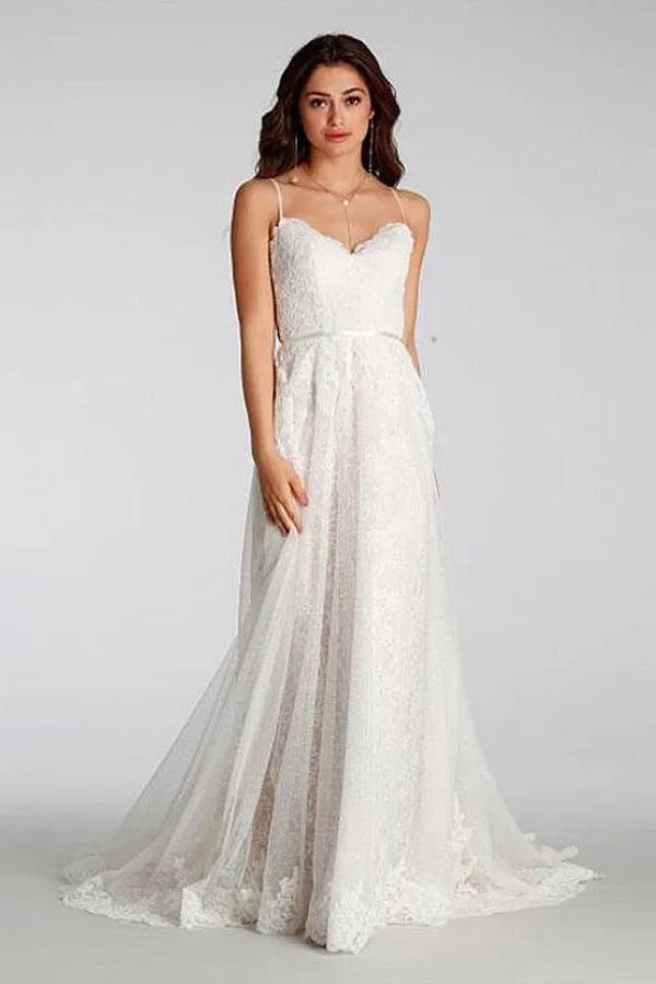 Anneprom Chic Lace Beach Spaghetti Straps Long Wedding Dresses APW0130