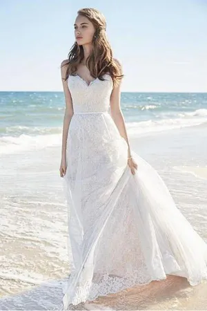 Anneprom Chic Lace Beach Spaghetti Straps Long Wedding Dresses APW0130