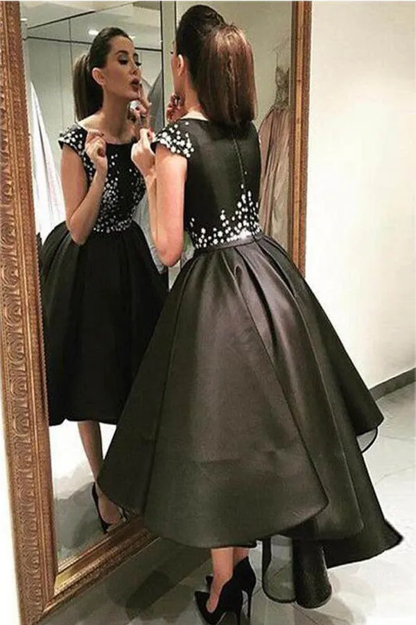 Anneprom Chic Modern Sparking Beading High Low Black Organza Homecoming Dress APP0167