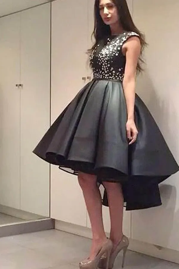 Anneprom Chic Modern Sparking Beading High Low Black Organza Homecoming Dress APP0167
