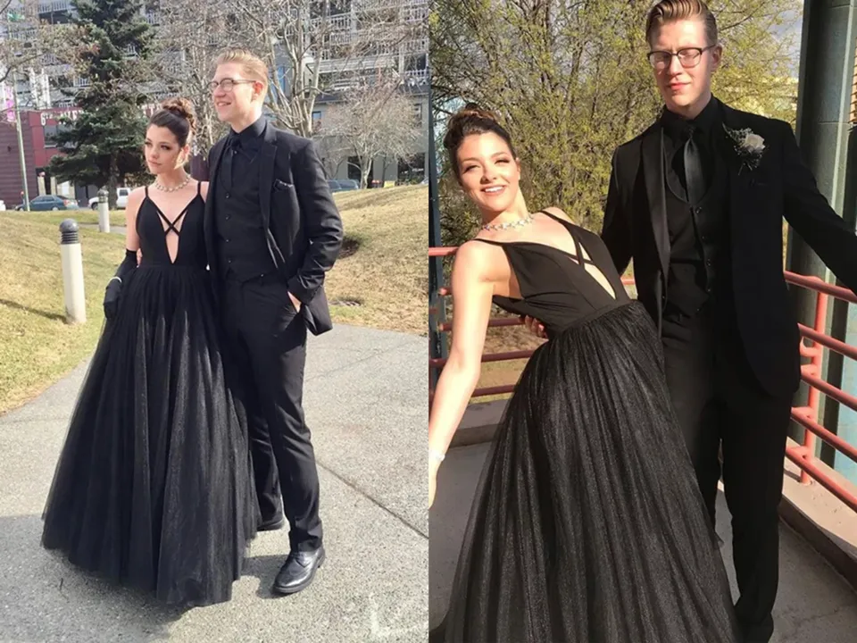 Anneprom Fashion Spaghetti Straps Black Tulle A Line Prom Dresses Floor Length Evening Party Dresses APP0485