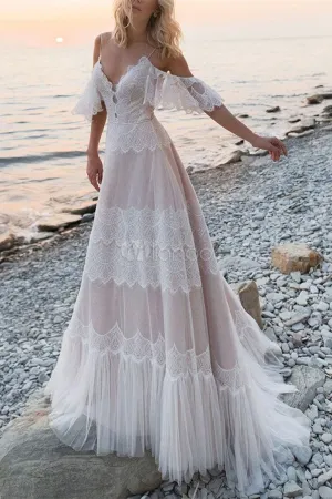 Anneprom Gorgeous A line Lace Tassels Long Wedding Dresses APW0385
