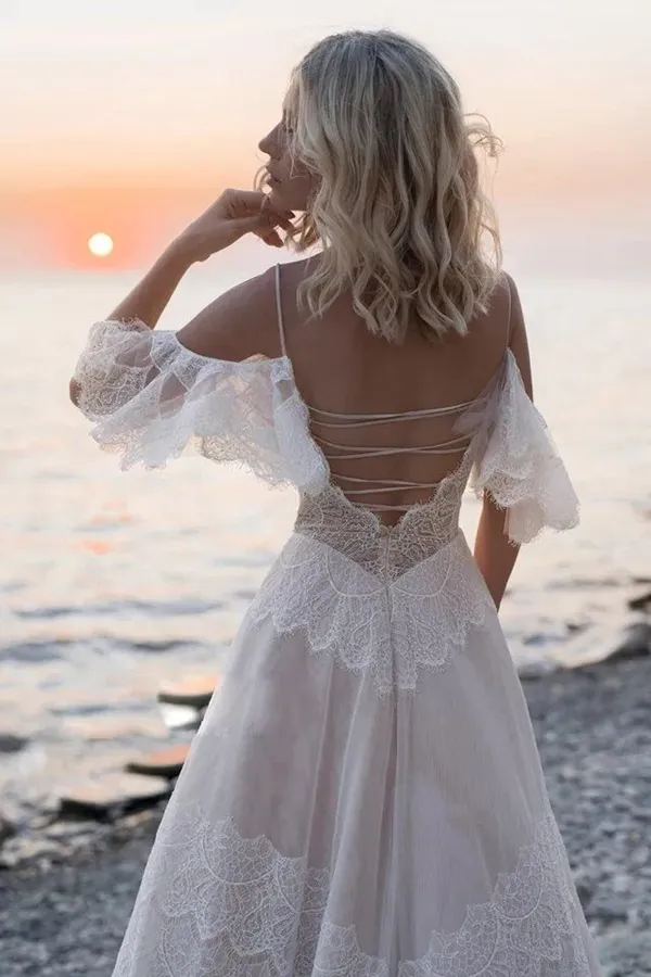 Anneprom Gorgeous A line Lace Tassels Long Wedding Dresses APW0385