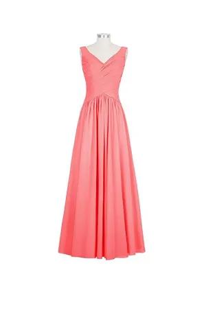 Anneprom Long Chiffon Straps V-Neck Bridesmaid Dresses APB0048