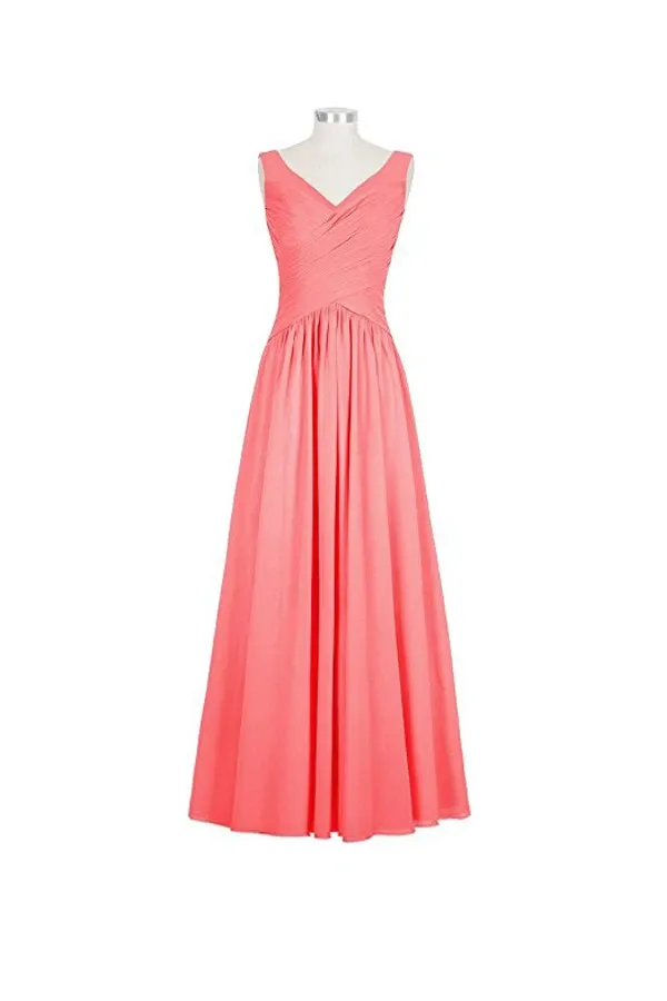 Anneprom Long Chiffon Straps V-Neck Bridesmaid Dresses APB0048