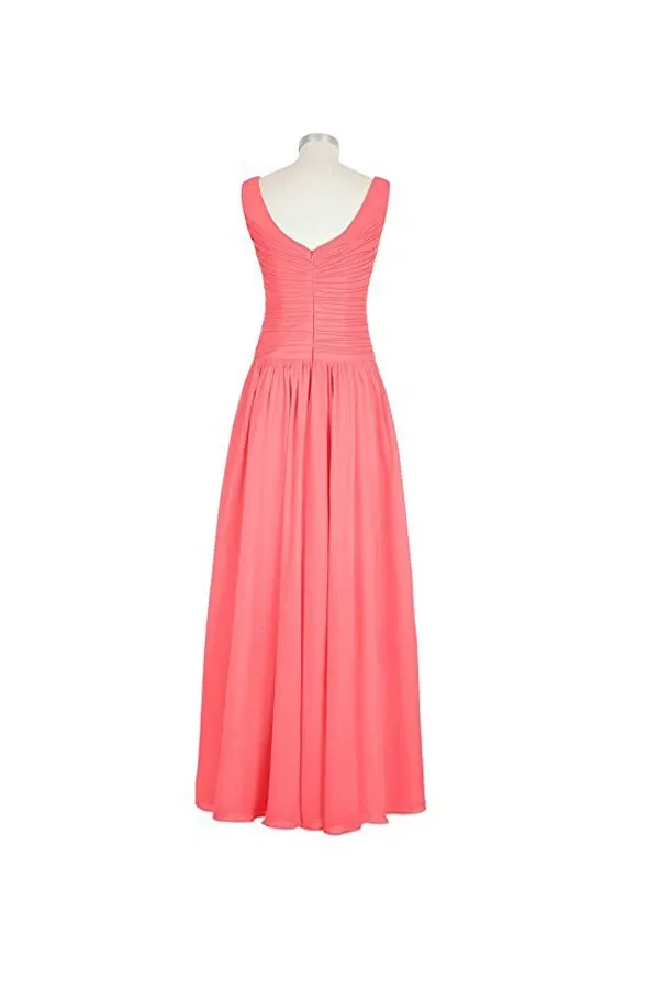 Anneprom Long Chiffon Straps V-Neck Bridesmaid Dresses APB0048