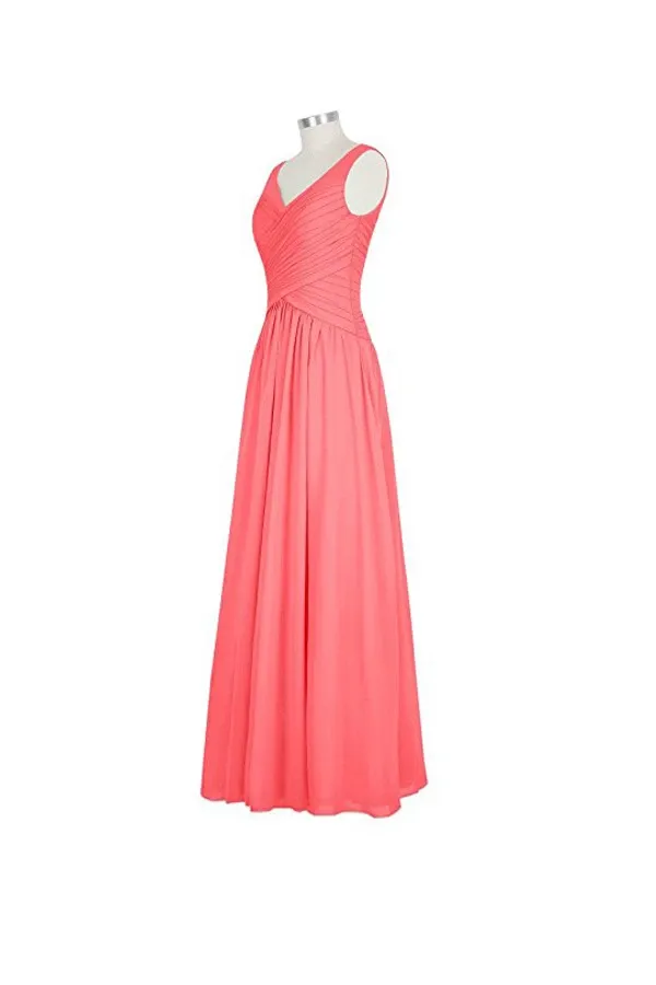 Anneprom Long Chiffon Straps V-Neck Bridesmaid Dresses APB0048