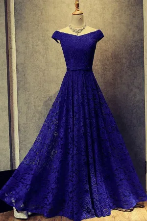 Anneprom Royal Blue Floor Length Off Shoulder Prom Dresses Evening Dresses APP0238