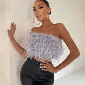 Aurora Feather Strapless Crop Top