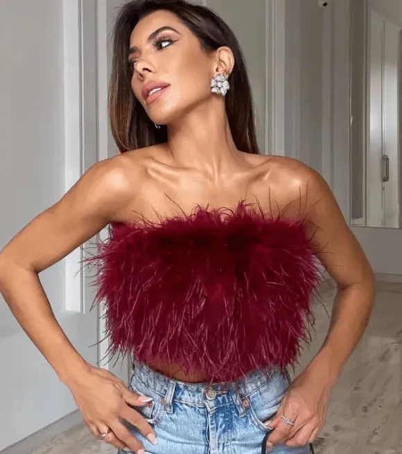 Aurora Feather Strapless Crop Top