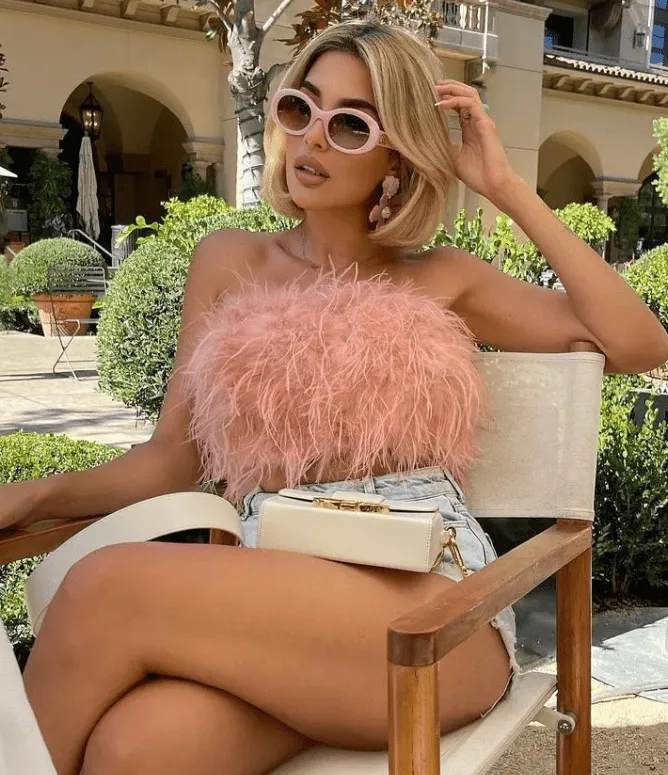 Aurora Feather Strapless Crop Top