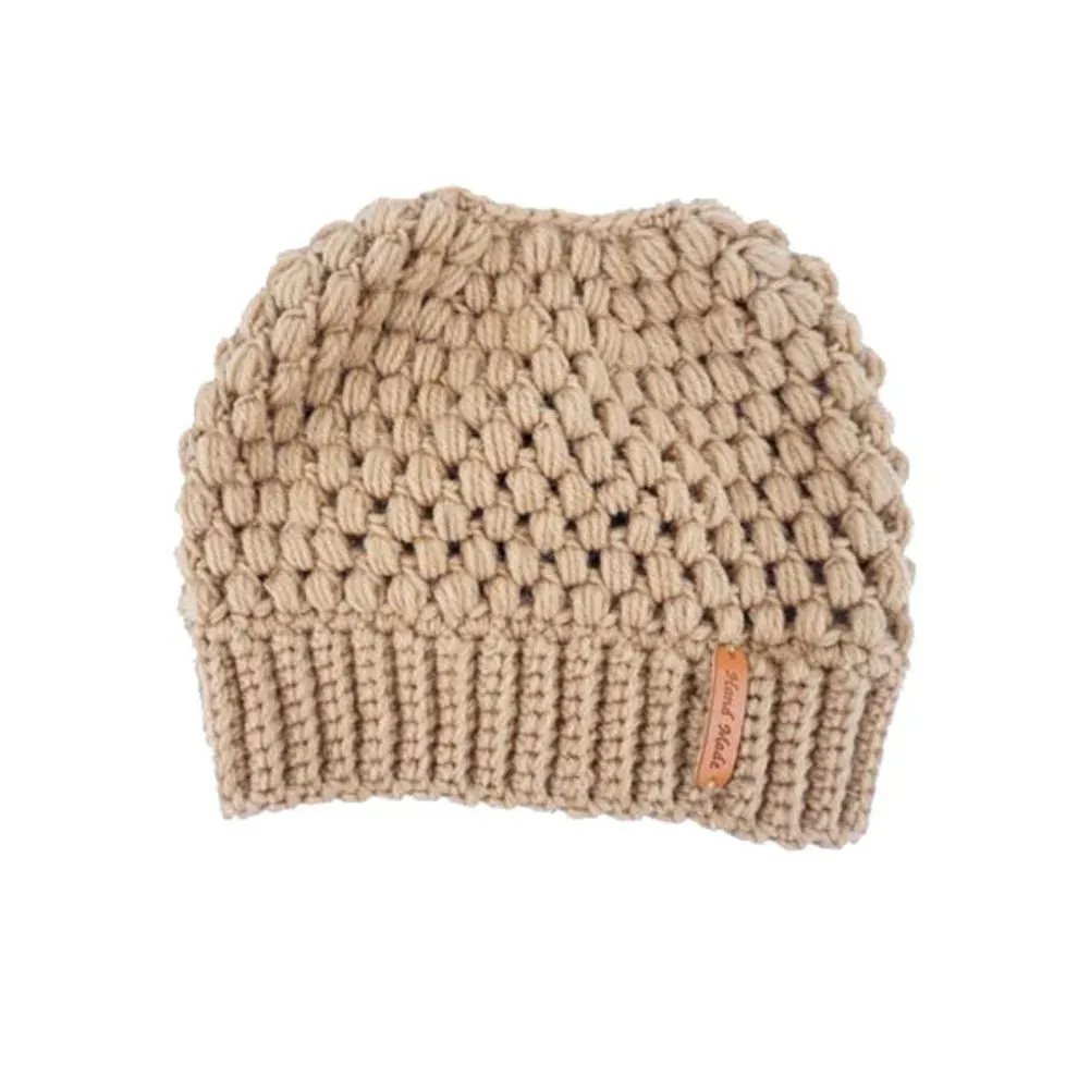 Autumn Winter Warm Messy High Bun Ponytail Beanie - Stretch Knit Colorful Hole Cap for Women and Girls, Hot Fashion Accessory
