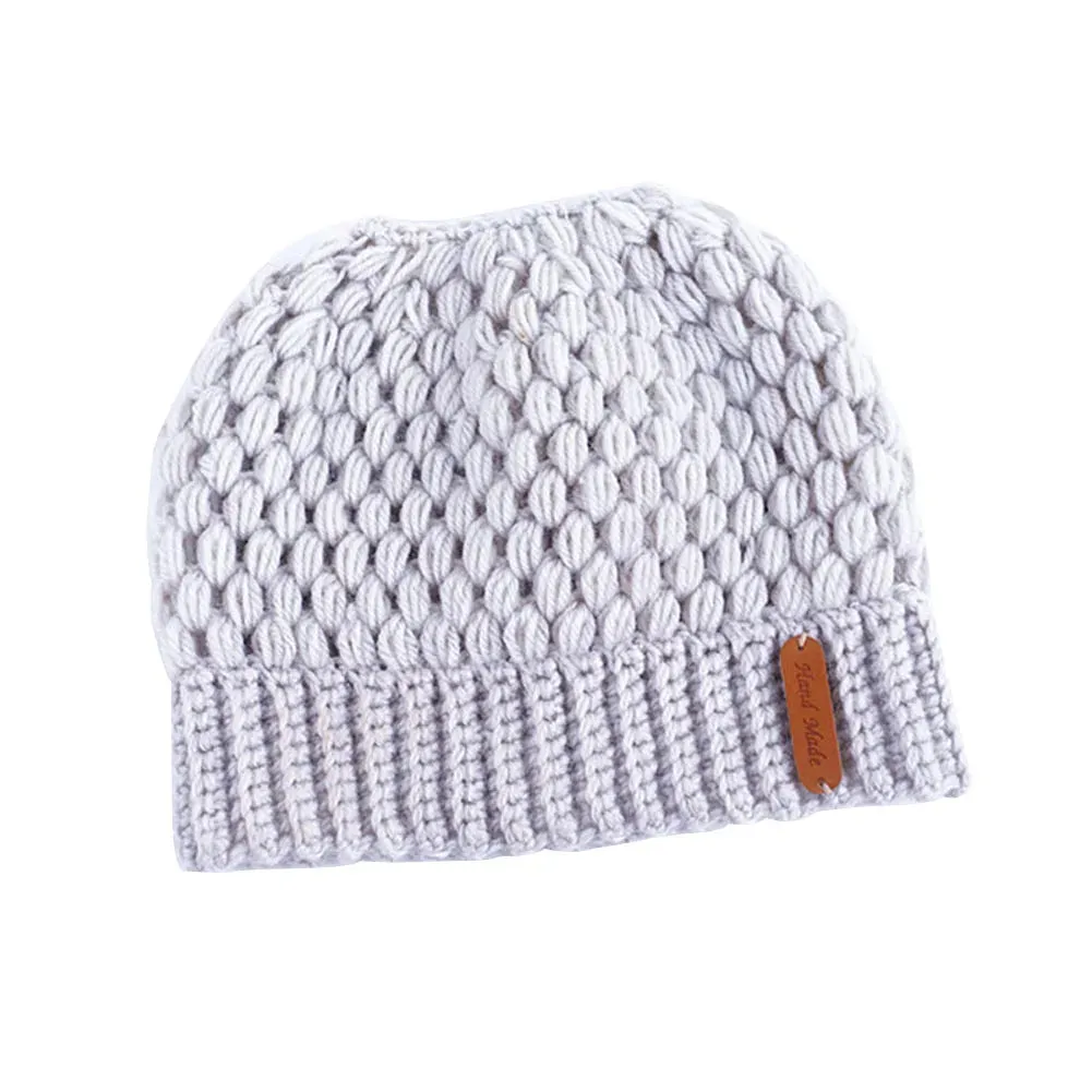 Autumn Winter Warm Messy High Bun Ponytail Beanie - Stretch Knit Colorful Hole Cap for Women and Girls, Hot Fashion Accessory