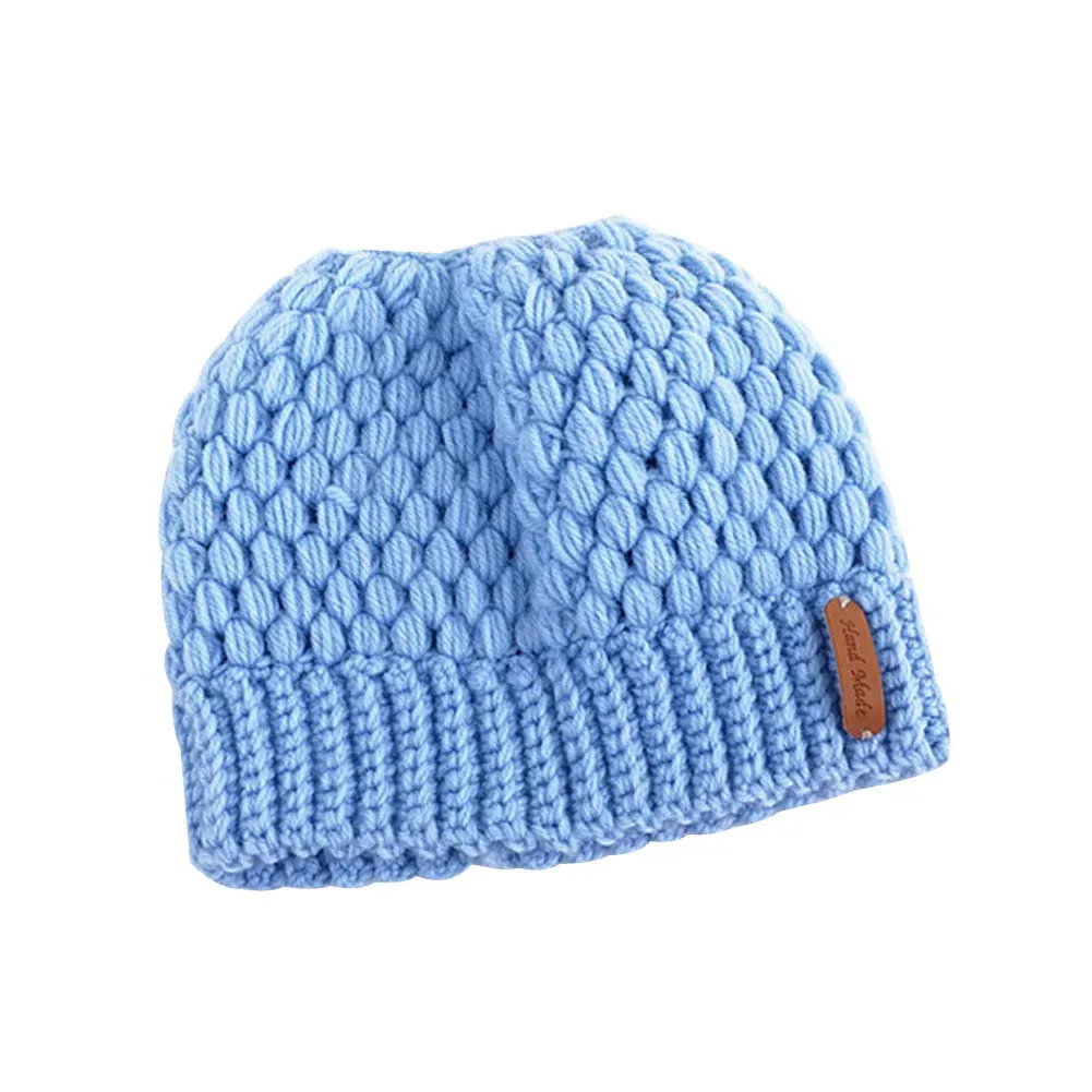 Autumn Winter Warm Messy High Bun Ponytail Beanie - Stretch Knit Colorful Hole Cap for Women and Girls, Hot Fashion Accessory